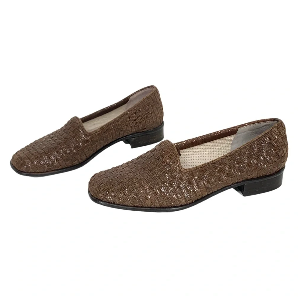 Sesto Meucci Loafers Women's Shoes 7 M Shoes Brown Woven Leather Italy